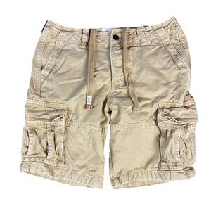 Abercrombie & Fitch Mens Cargo Shorts Brown Heavy VTG Y2K 33 Fly Button Pockets